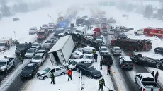 تصادف زنجیره‌ای مهیب در ایندیانا بر اثر طوفان برف ناگهانی (فیلم)