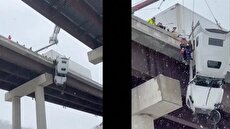 نجات معجزه‌آسای راننده کامیون از پل در آمریکا (فیلم)