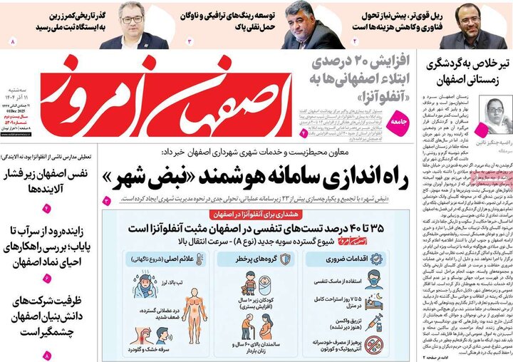صفحه نخست روزنامه‌های اصفهان سه‌شنبه ۱۱ آذر
